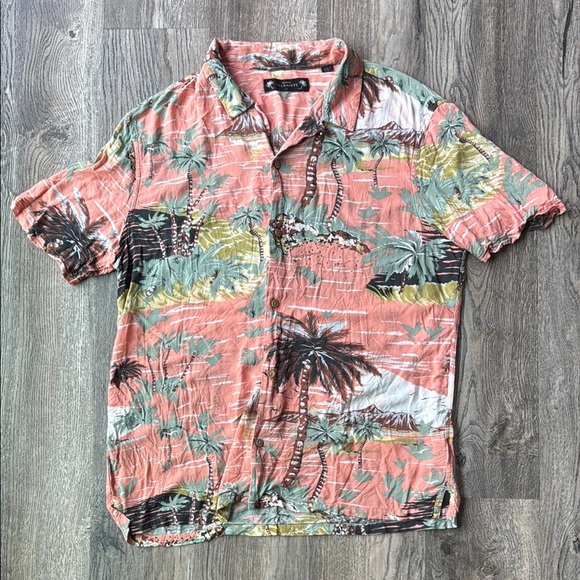 All Saints Shirt Orange Luau Shirt Tropical Short Sleeve Button Up Size Large - Picture 1 of 12